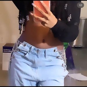 shein chain detailed jeans